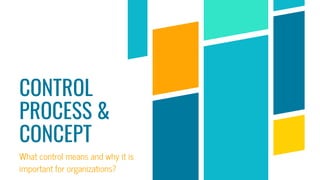 CONTROL
PROCESS &
CONCEPT
What control means and why it is
important for organizations?
 