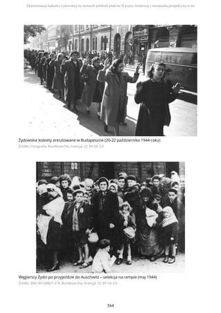 Żydowskie kobiety aresztowane w Budapeszcie (20-22 października 1944 roku)
Źródło: Fotografia, Bundesarchiv, licencja: CC BY-SA 3.0
Węgierscy Żydzi po przyjeździe do Auschwitz – selekcja na rampie (maj 1944)
Źródło: Bild 183-N0827-318, Bundesarchiv, licencja: CC BY-SA 3.0
Eksterminacja ludności żydowskiej na ziemiach polskich podczas II wojny światowej z europejską perspektywą w tle
564
 