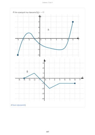 (Pokaż odpowiedź)
Ile rozwiązań ma równanie f(x) = − 1?d)
Zadania. Część I
107
 
