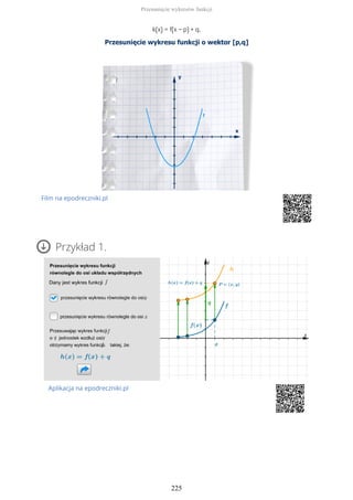 k(x) = f(x − p) + q.
Film na epodreczniki.pl
Przykład 1.
Aplikacja na epodreczniki.pl
Przesunięcie wykresów funkcji
225
 
