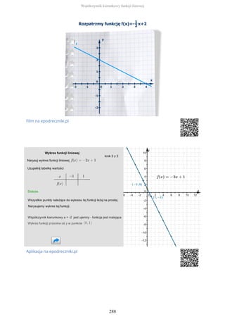 Film na epodreczniki.pl
Aplikacja na epodreczniki.pl
Współczynnik kierunkowy funkcji liniowej
288
 