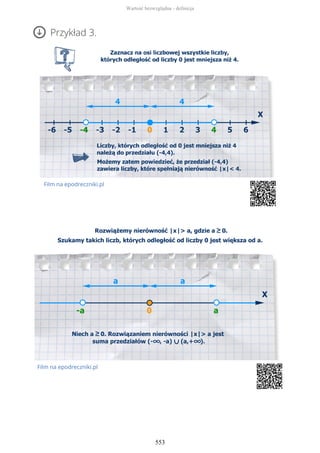 Przykład 3.
Film na epodreczniki.pl
Film na epodreczniki.pl
Wartość bezwzględna - definicja
553
 