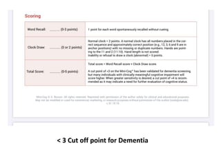< 3 Cut off point for Dementia
 