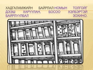 ХАДГАЛАМЖИЙН   БАЙРЛАЛ:НОМЫН   ТОЛГОЙГ
ДЭЭШ    ХАРУУЛАН,   БОСОО    ХЭЛБЭРТЭЙ
БАЙРЛУУЛБАЛ                    ЗОХИНО.
 
