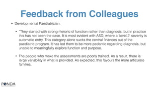 Feedback from Colleagues
• Developmental Paediatrician:
• “They started with strong rhetoric of function rather than diagn...
