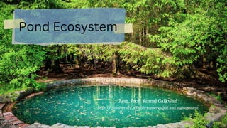 Pond Ecosystem
Asst. Prof. Komal Gaikwad
Dept. of Biodiversity, wildlife conservation and management
 