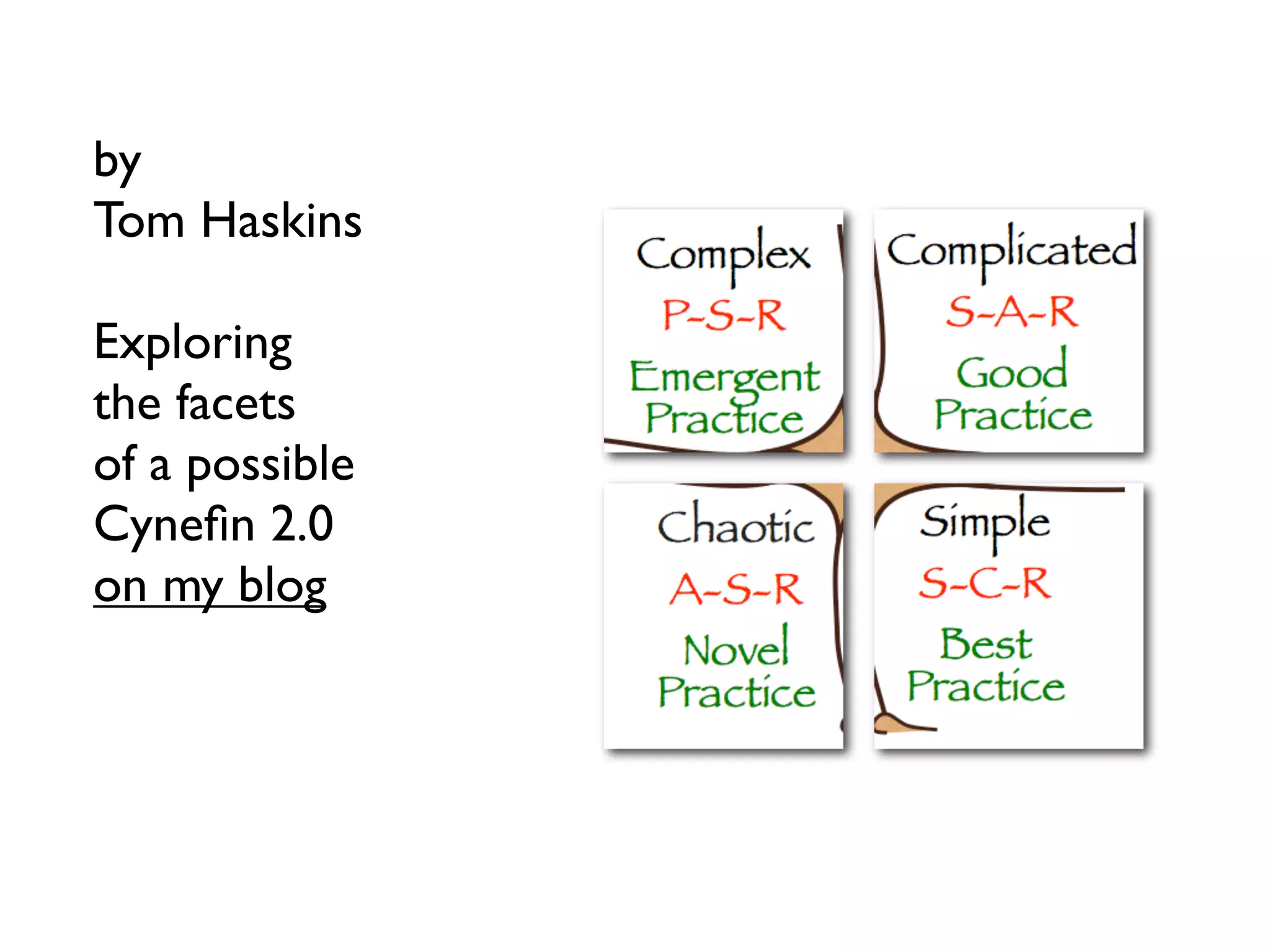 by
Tom Haskins
Exploring
the facets
of a possible
Cynefin 2.0
on my blog