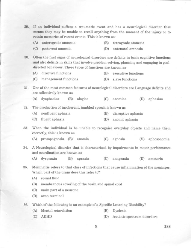 Pondicherry university 2010 m.sc. applied psychology entrance exam