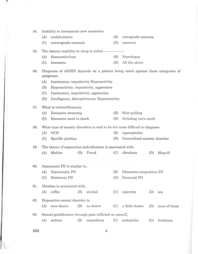 Pondicherry university 2010 m.sc. applied psychology entrance exam