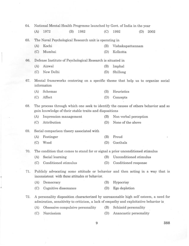 Pondicherry university 2010 m.sc. applied psychology entrance exam question paper solved by s