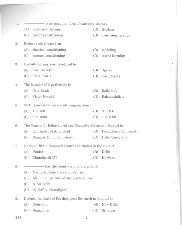 Pondicherry university 2011 m.sc. applied psychology entrance exam