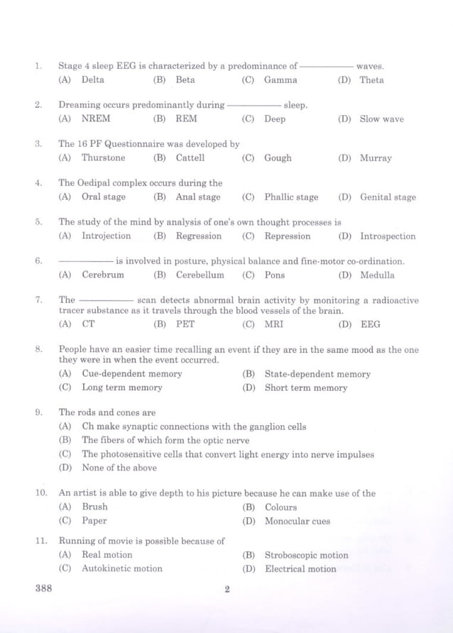 Pondicherry university 2012 m.sc. applied psychology entrance exam question paper solved by s