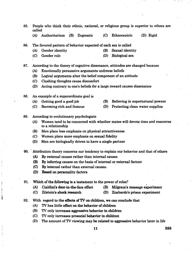 Pondicherry university 2013 m.sc. applied psychology entrance exam