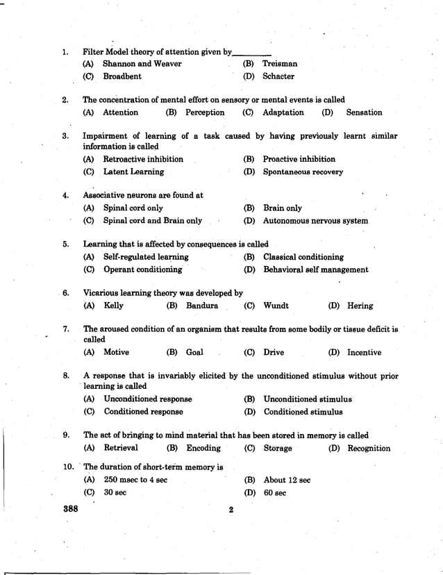 Pondicherry university 2013 m.sc. applied psychology entrance exam question paper solved by s