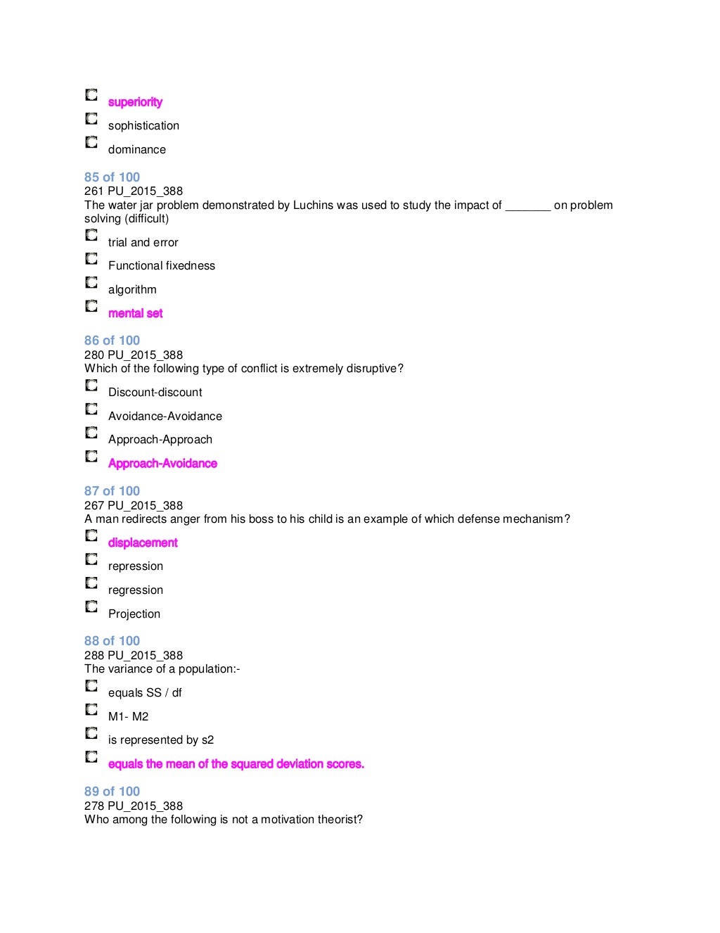 Pondicherry university 2015 m.sc. applied psychology entrance exam qu…