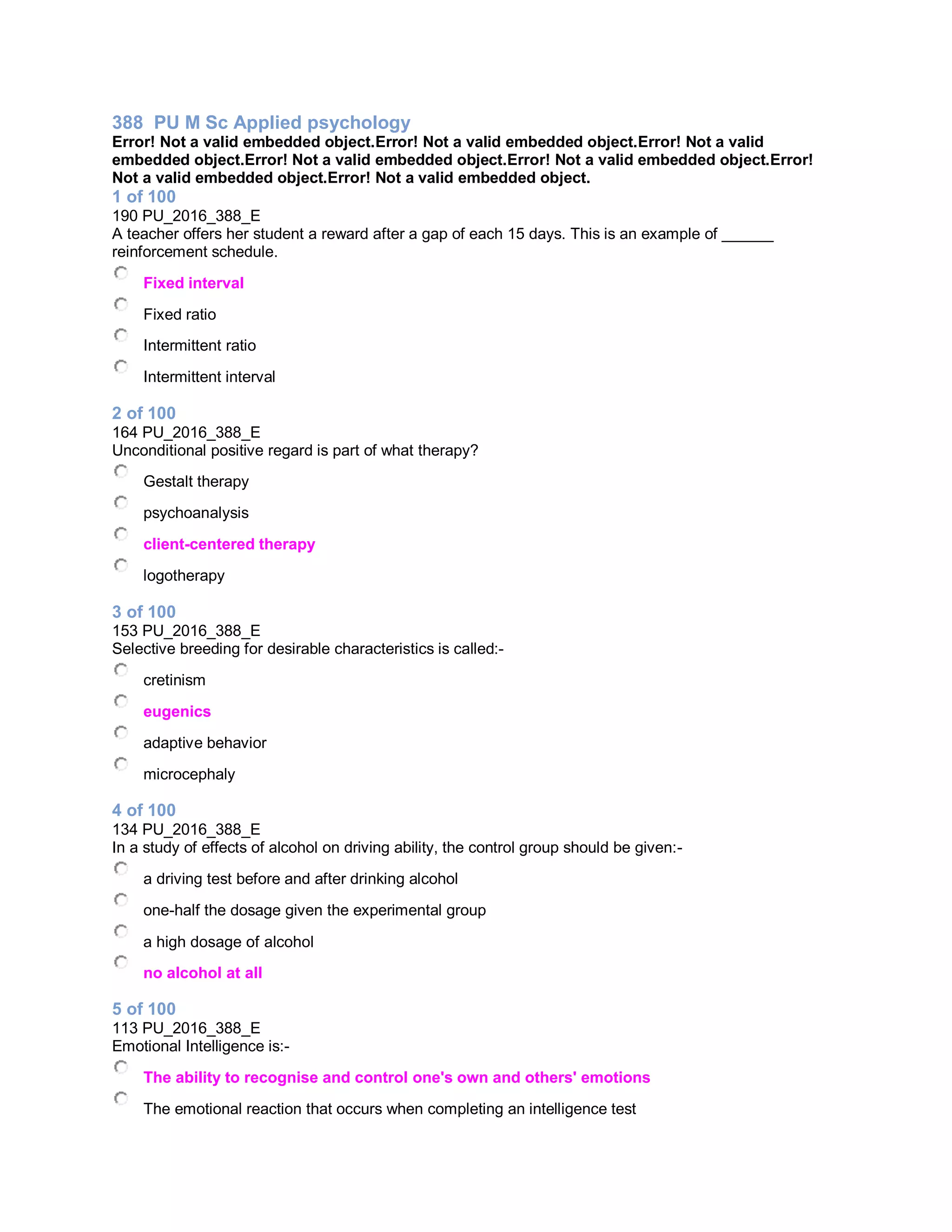 Pondicherry university 2016 m.sc. applied psychology entrance exam