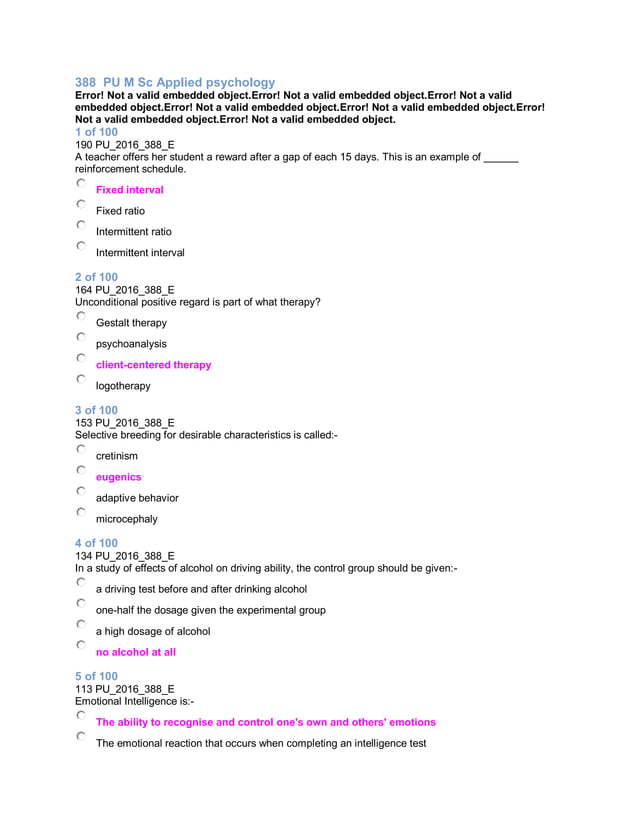 Pondicherry university 2016 m.sc. applied psychology entrance exam