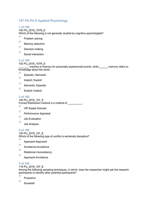 Pondicherry University 2016 Ph.D applied psychology entrance exam