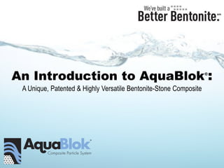 sm




An Introduction to AquaBlok :                                      ®


 A Unique, Patented & Highly Versatile Bentonite-Stone Composite
 