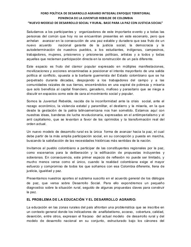 Nuevo Modelo de Desarrollo Social y Rural. Base para la