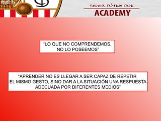 “LO QUE NO COMPRENDEMOS,
NO LO POSEEMOS”

“APRENDER NO ES LLEGAR A SER CAPAZ DE REPETIR
EL MISMO GESTO, SINO DAR A LA SITUACIÓN UNA RESPUESTA
ADECUADA POR DIFERENTES MEDIOS”

 