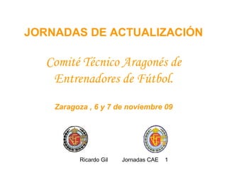 JORNADAS DE ACTUALIZACIÓN

   Comité Técnico Aragonés de
    Entrenadores de Fútbol.
    Zaragoza , 6 y 7 de noviembre 09




          Ricardo Gil   Jornadas CAE   1
 