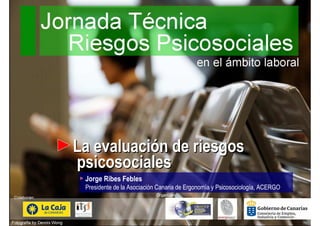 Jorge Ribes Febles
Presidente de la Asociación Canaria de Ergonomía y Psicosociología, ACERGO
La evaluaciLa evaluacióón de riesgosn de riesgos
psicosocialespsicosociales
 