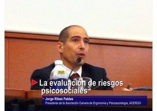 Jorge Ribes Febles
Presidente de la Asociación Canaria de Ergonomía y Psicosociología, ACERGO
La evaluaciLa evaluacióón de riesgosn de riesgos
psicosocialespsicosociales
 