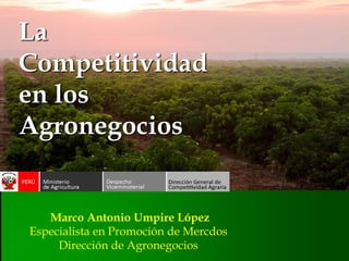 La
Competitividad
en los
Agronegocios


   Marco Antonio Umpire López
Especialista en Promoción de Mercdos
     Dirección de Agronegocios
 