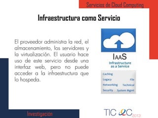 Infraestructura como Servicio
Servicios de Cloud Computing
Investigación
 