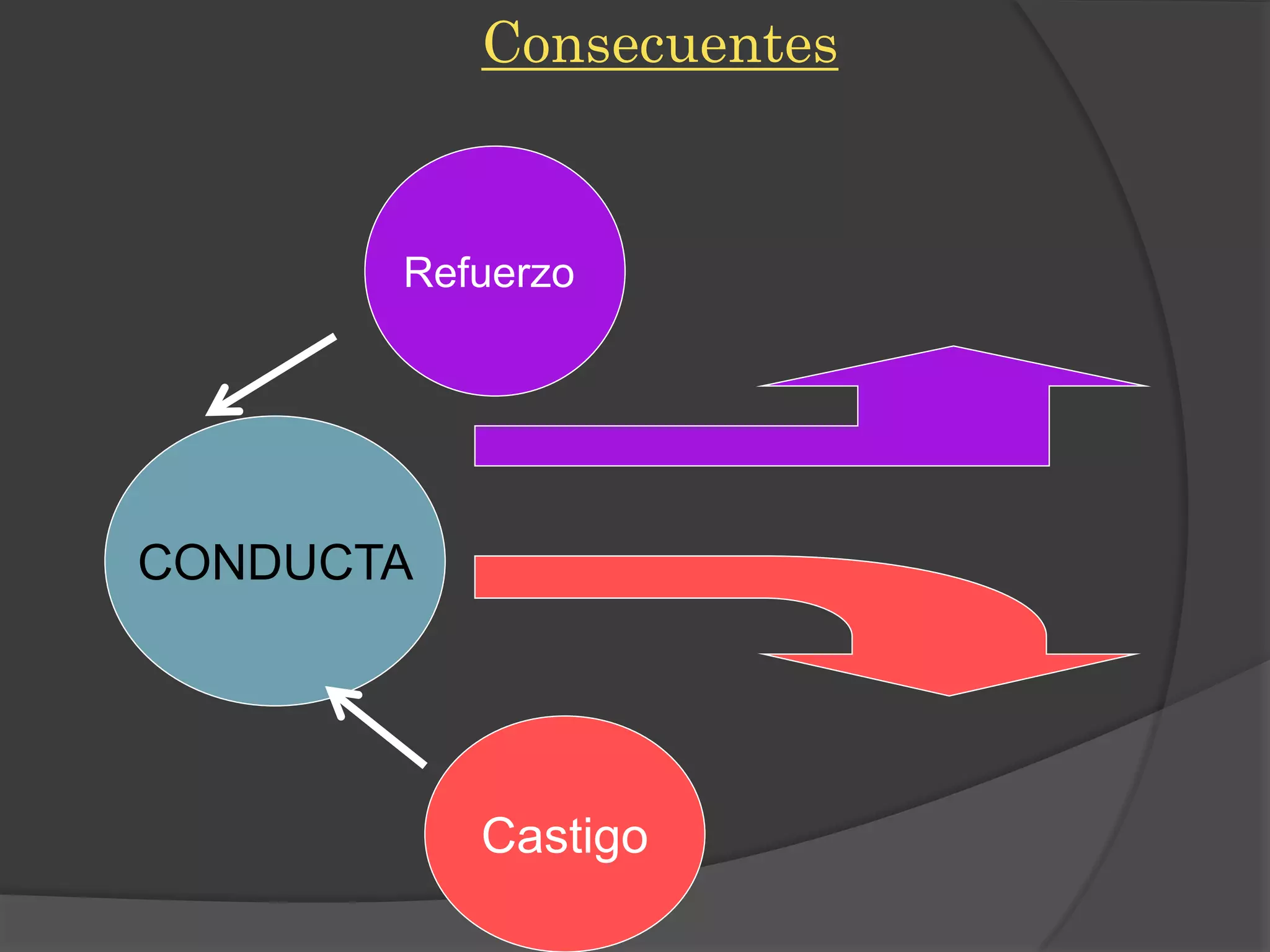 Consecuentes

Refuerzo

CONDUCTA

Castigo

 