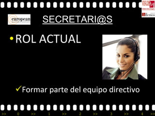 SECRETARI@S

     • ROL ACTUAL


     Formar parte del equipo directivo

>>    0   >>   1   >>   2   >>   3   >>   4   >>
 