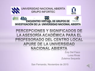 Zuly Del Fiaco
Luisa Rivas
Zulaima Sequeda
San Fernando, Noviembre de 2015
UNIVERSIDAD NACIONAL ABIERTA
GRUPO INFORTEC
 
