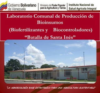 Instituto Nacional de
                                               Salud Agrícola Integral

Laboratorio Comunal de Producción de
               Bioinsumos
 (Biofertilizantes y Biocontroladores)
        “Batalla de Santa Inés”




“LA AGROECOLOGÍA BASE ESTRATEGÍCA PARA UNA AGRICULTURA SUSTENTABLE”
 
