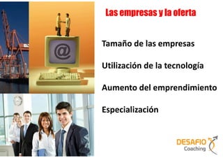 Las empresas y la oferta


Tamaño de las empresas

Utilización de la tecnología

Aumento del emprendimiento

Especialización
 