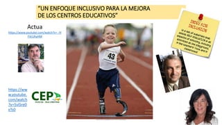 “UN ENFOQUE INCLUSIVO PARA LA MEJORA
DE LOS CENTROS EDUCATIVOS”
Actua
https://www.youtube.com/watch?v=_tY
FVcUhyHM
Teresa Izquierdo Fernández
https://ww
w.youtube.
com/watch
?v=5vISre0
xTs0
 