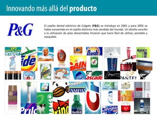  Es necesario definir estrategias de innovación con una visión más holística y sistémica de la organización.Innovando más allá del productoEl radar de la innovaciónSe trata de una herramienta que permite identificar oportunidades y establecer prioridades con respecto a las dimensiones en las que se desea centrar los esfuerzos.El radar está formado por cuatro dimensiones clave: La ofertaque una compañía crea (QUÉ)