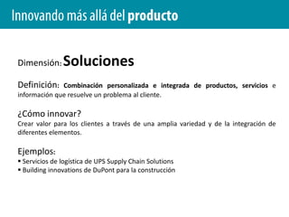  Los puntos de presenciaque utiliza para llevar sus ofertas al mercado (DÓNDE).Combinando estas cuatro dimensiones fundamentales, el radar nos proporciona doce dimensiones.“Las doce formas de innovar para las empresas” M. Sawhney; R. C. Wolcott; I. Arroniz (2006)http://bit.ly/12formasdeinnovar