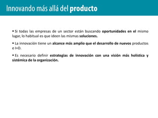 Nuevas tendencias en innovaciónInnovando más allá del producto“En la actualidad, todos los directores ejecutivos afirman ser campeones en innovación ¿A qué se debe, entonces, ese enorme punto ciego cuando se trata de innovación en management?”“Creo que existen tres explicaciones posibles. (1) En primer lugar, la mayoría de los directivos no se considera inventores. A diferencia de los tecnólogos, vendedores y expertos en estrategia, la innovación no ocupa lugar central en la definición del papel del directivo medio. En la mayoría de las compañías los directivos se seleccionan para dar más de lo mismo, con mayor eficacia. (2) En segundo lugar, muchos ejecutivos dudan de que la innovación audaz en management sea realmente posible. (3) La mayoría de los directivos se consideran gestores pragmáticos, no soñadores ingenuos.”