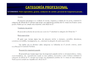 CATEGORÍA PROFESIONAL
S/CONVENIO. Peón especialista, gruista, conductor de camión, personal de maquinaria pesada…
 