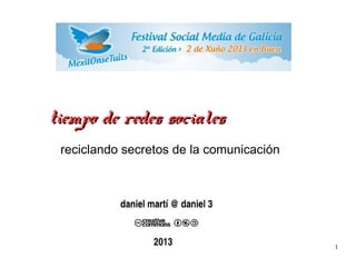 1
tiempo de redes socialestiempo de redes sociales
reciclando secretos de la comunicación
 