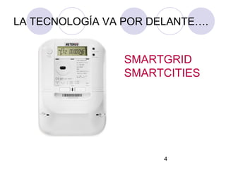 LA TECNOLOGÍA VA POR DELANTE….


                 SMARTGRID
                 SMARTCITIES




                       4
 