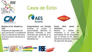 Casos de Éxito
Grupo Melo apoya la
educación
Mejorar la calidad de
enseñanza y el nivel de
aprendizaje de los estudiantes
que se forman en los centros
educativos próximos a las áreas
de operación del grupo.
Respeta la Vía, Respeta la
Vida
Programa de Seguridad vial
para concienciar a la población
sobre la importancia de tomar
las precauciones necesarias al
conducir.
Preparándome con Energía
Facilitar el acceso a
oportunidades laborales al
personal calificado y semi
calificado que participó en la
construcción de la central
Hidroeléctrica
 