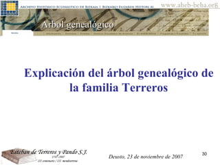 Arbol genealógico Explicación del árbol genealógico de la familia Terreros Deusto, 23 de noviembre de 2007 