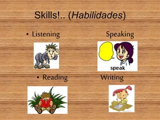 Skills!.. (Habilidades) 
• Listening Speaking 
• Reading Writing 
 