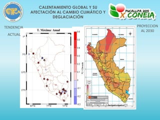 PROYECCION
AL 2030
TENDENCIA
ACTUAL
CALENTAMIENTO GLOBAL Y SU
AFECTACIÓN AL CAMBIO CLIMÁTICO Y
DEGLACIACIÓN
 