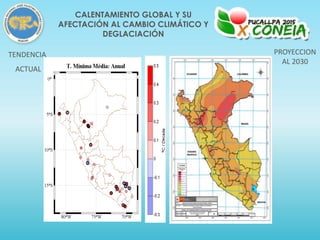 PROYECCION
AL 2030
TENDENCIA
ACTUAL
CALENTAMIENTO GLOBAL Y SU
AFECTACIÓN AL CAMBIO CLIMÁTICO Y
DEGLACIACIÓN
 