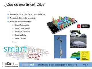 ¿Qué es una Smart City? 
■ Aumento de población en las ciudades 
■ Necesidad de más recursos 
■ Nuevos requerimientos 
Sma...