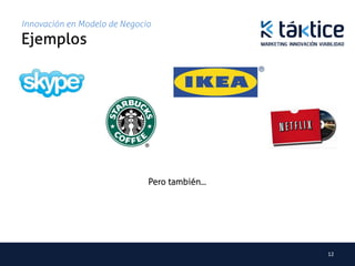 Innovación en Modelo de Negocio
Ejemplos	




                              Pero también...




                                                12	
  
 