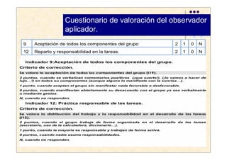 Cuestionario de valoración del observador
aplicador.
 
